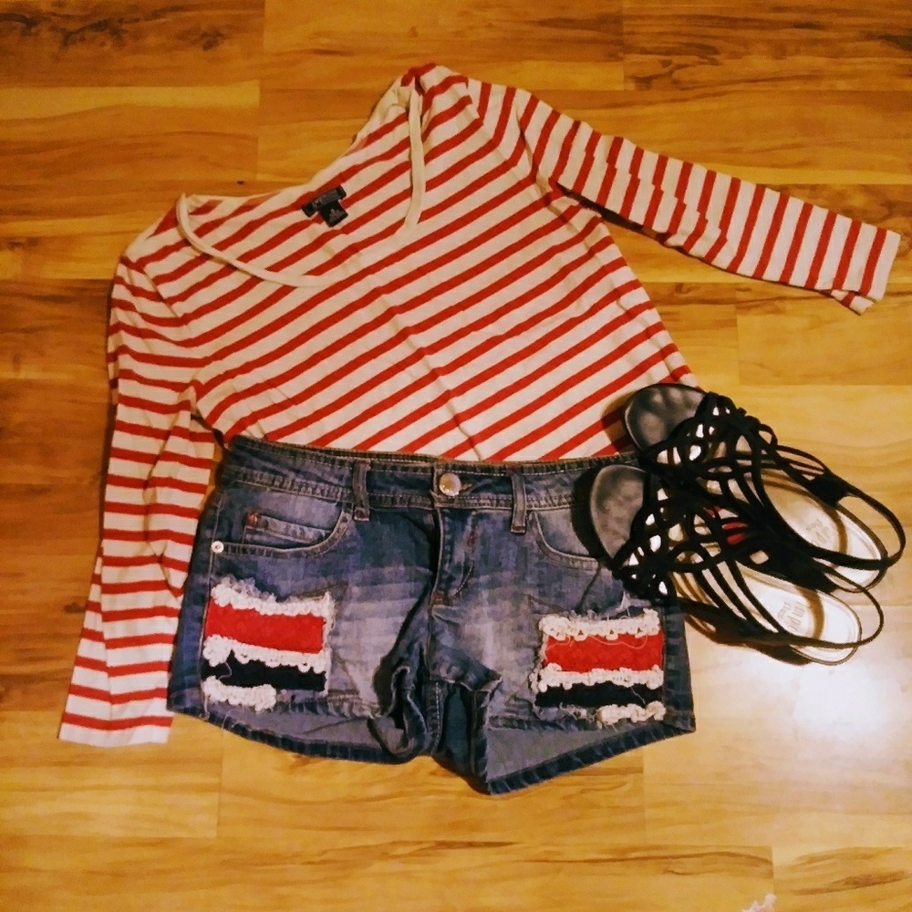 Knit Patch Jean Shorts